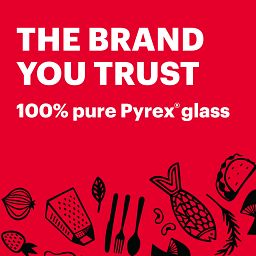 text that says the brand you trust 100% pure Pyrex glass