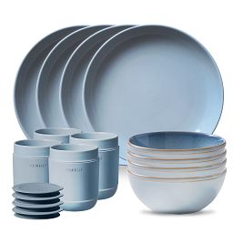 Stoneware 16-piece Dinnerware Set, Service for 4, Nordic Blue