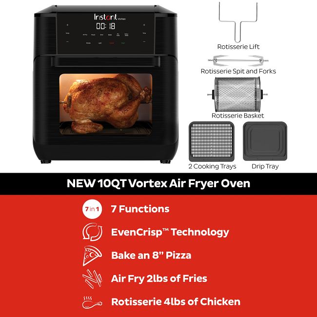 Instant Vortex Plus 10-Quart Air Fryer Oven with 7-in-1 Cooking Functions  and Accessories Included, Stainless Steel 