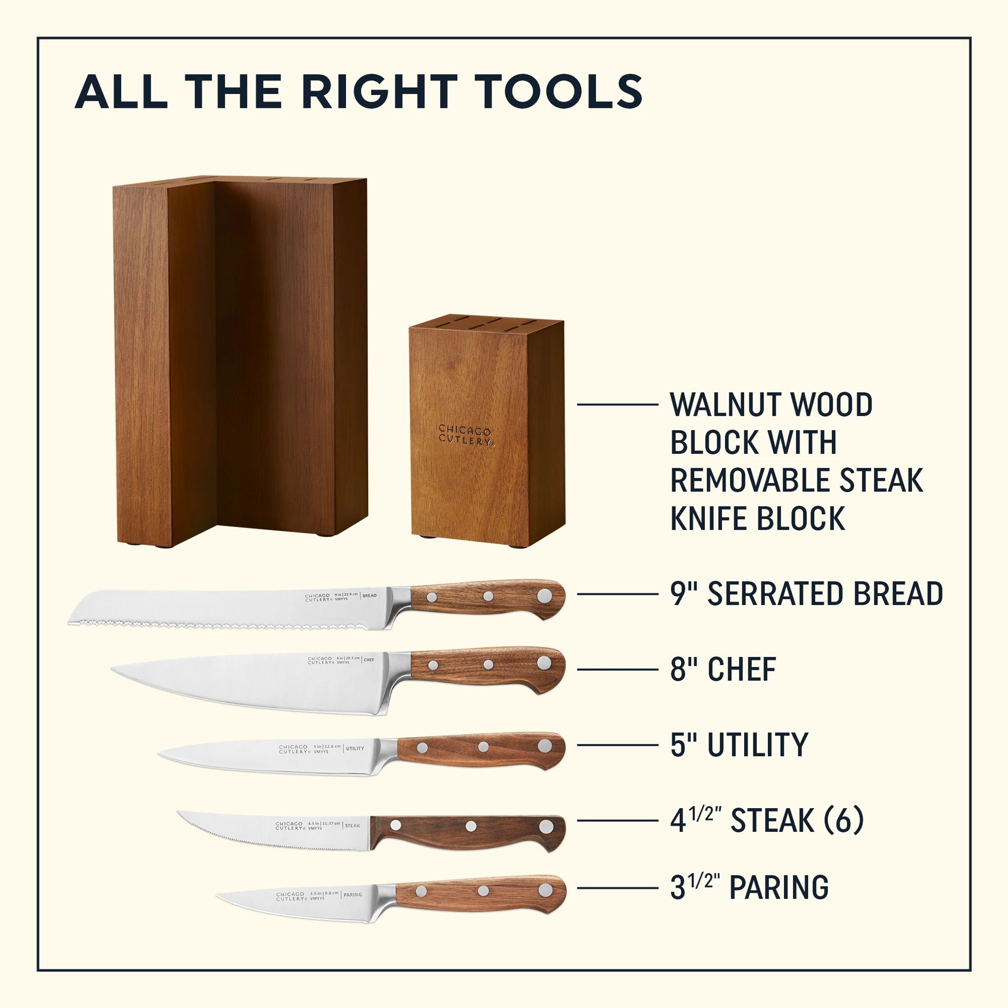 Chicago Cutlery Fusion 17 Piece Kitchen Knife Set with Wooden Storage Block  & Dual Stage Knife Sharpener with Fine and Coarse Sharpening and Suction