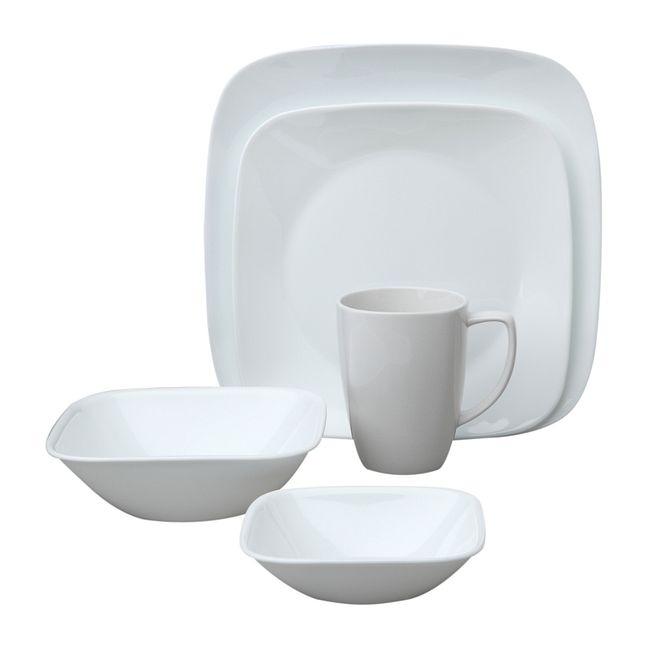 Square Pure White 20-piece Dinnerware Set with Bonus Bowls, Service for 4