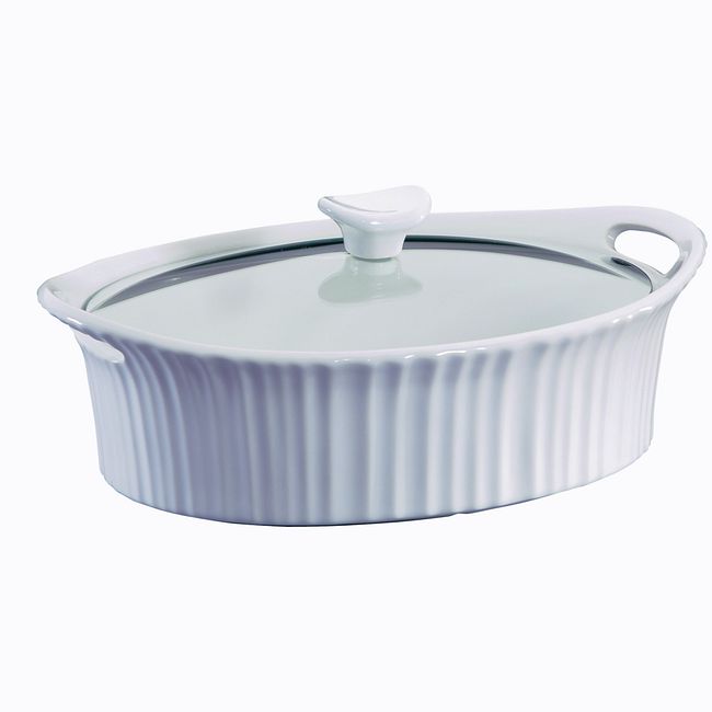 French White 2.5-quart Oval Baking Dish with Lid