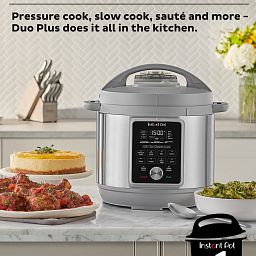 Instant Pot® Duo™ Plus 8-quart Multi-Use Pressure Cooker with text Whisper quiet techology