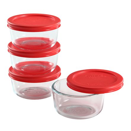 8-piece Glass Food Storage Container Set with Red Lids | Corningware